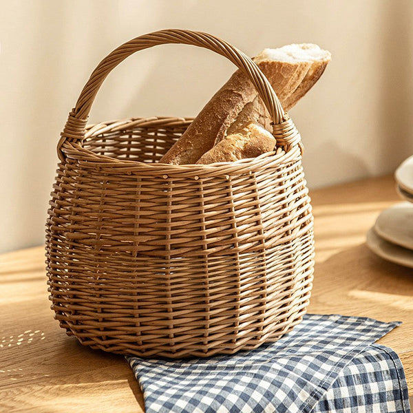 Storage Basket for Kitchen, Picnic Storage Basket with Handle, Hand-woven Wicker Storage Basket, Natural Fruit Basket, Willow Weaving Baskets for Vegetable-HomePaintingDecor
