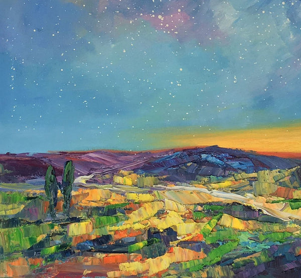Bedroom Art, Abstract Painting, Starry Night Sky, Landscape Painting, Custom Large Art