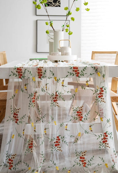 Spring Flower Rectangular Tablecloth for Oval Table, Extra Large Lace Tablecloths, Lace Embroidered Table Covers, Rectangular Table Covers for Coffee Table-HomePaintingDecor