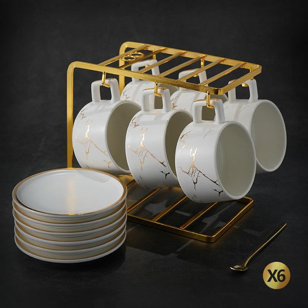 Large Tea Cup, White Coffee Cup, Black Coffee Mug, Ceramic Cup, Coffee Cup and Saucer Set-HomePaintingDecor