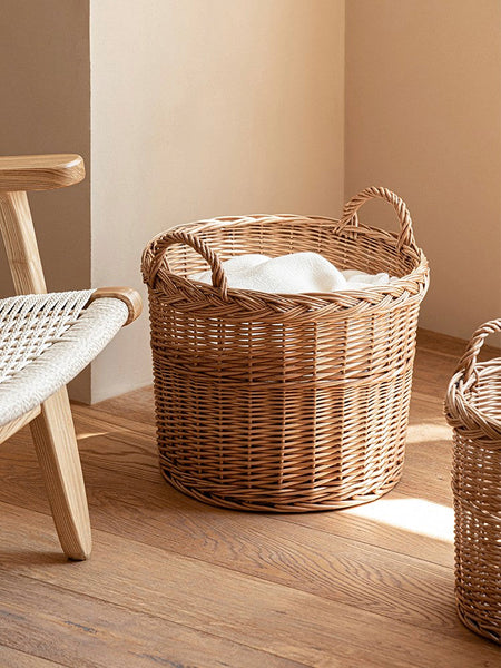 Round Storage Basket for Clothes, Natural Hand-woven Wicker Storage Basket for Clothes, Extra Large Kitchen Storage Baskets, Willow Weaving Baskets for Clothes-HomePaintingDecor
