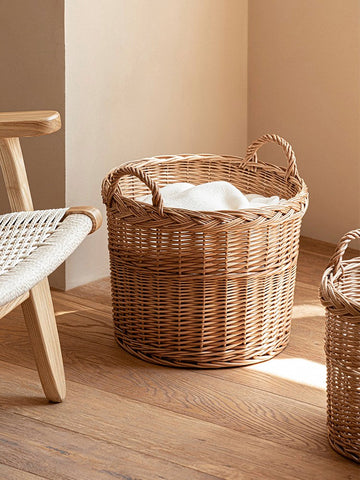 Round Storage Basket for Clothes, Natural Hand-woven Wicker Storage Basket for Clothes, Extra Large Kitchen Storage Baskets, Willow Weaving Baskets for Clothes-HomePaintingDecor