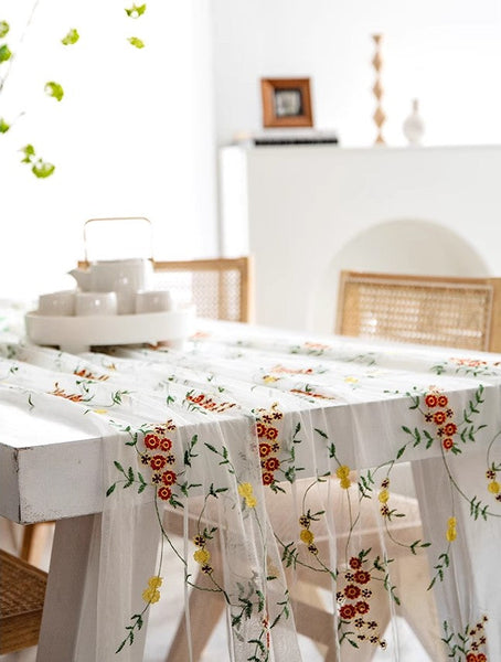 Spring Flower Rectangular Tablecloth for Oval Table, Extra Large Lace Tablecloths, Lace Embroidered Table Covers, Rectangular Table Covers for Coffee Table-HomePaintingDecor