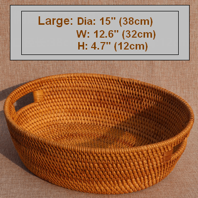 Small Round Storage Basket, Woven Rattan Basket, Fruit Basket for Kitchen, Storage Basket for Dining Room-HomePaintingDecor