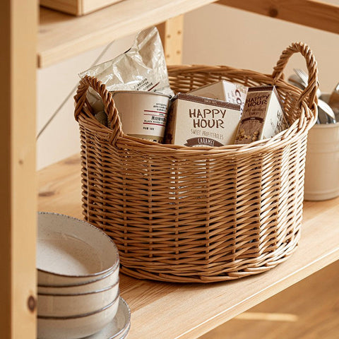 Small Picnic Fruit Basket with Handle, Kitchen Storage Baskets, Natural Hand-woven Wicker Round Storage Basket, Small Willow Weaving Baskets for Vegetable, Natural Fruit Storage Basket-HomePaintingDecor