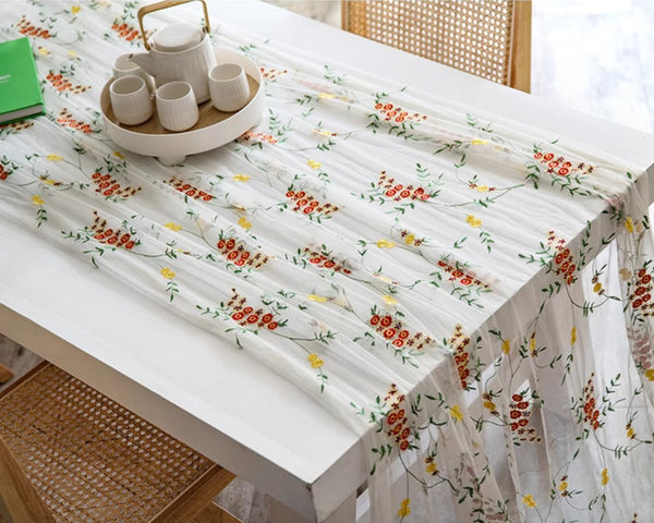 Spring Flower Rectangular Tablecloth for Oval Table, Extra Large Lace Tablecloths, Lace Embroidered Table Covers, Rectangular Table Covers for Coffee Table-HomePaintingDecor