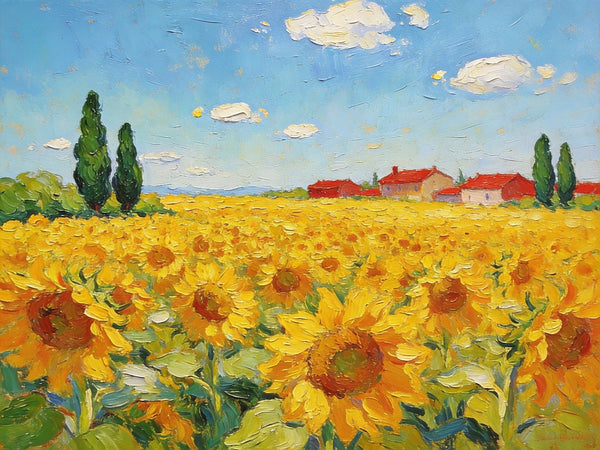 Enchanting Provence Sunflower Fields, Original Canvas Paintings, Palette Knife Oil Paintings, Small Landscape Paintings, Landscape Paintings on Canvas, Hand Painted Canvas Art-HomePaintingDecor