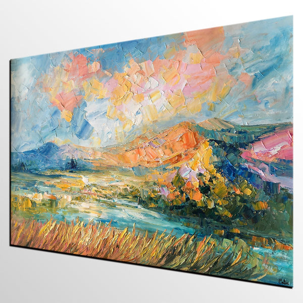 Custom Abstract Painting, Large Oil Painting, Autumn Mountain Landscape Painting, Heavy Texture Painting-HomePaintingDecor