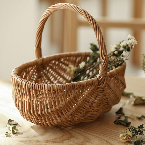 Natural Fruit Basket, Kitchen Storage Baskets, Natural Hand-woven Wicker Storage Basket, Large Picnic Food Basket with Handle, Lovely Willow Weaving Baskets for Vegetable-HomePaintingDecor