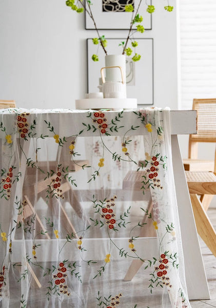 Spring Flower Rectangular Tablecloth for Oval Table, Extra Large Lace Tablecloths, Lace Embroidered Table Covers, Rectangular Table Covers for Coffee Table-HomePaintingDecor