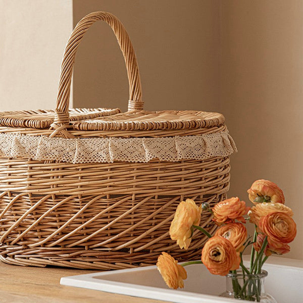 Extra Large Kitchen Storage Baskets, Picnic Storage Basket with Handle, Natural Hand-woven Wicker Storage Basket, Lovely Willow Weaving Baskets for Vegetable, Natural Fruit Storage Baskets-HomePaintingDecor