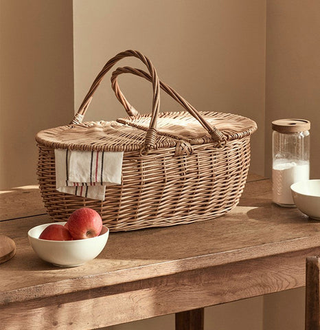 Extra Large Picnic Food Basket with Handle, Kitchen Storage Baskets, Natural Hand-woven Wicker Storage Basket, Lovely Willow Weaving Baskets for Vegetable, Natural Fruit Basket-HomePaintingDecor