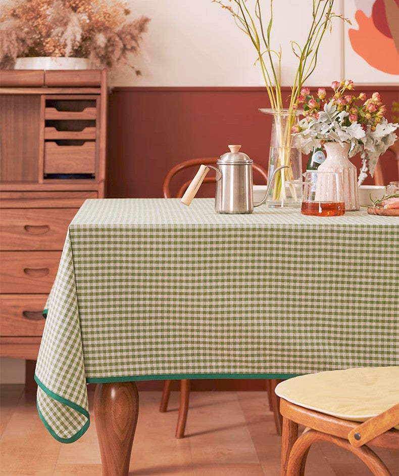 Green Rectangle Tablecloth for Dining Room Table, Cotton Chequer Rectangular Tablecloth, Square Tablecloth for Coffee Table, Farmhouse Table Cloth, Wedding Tablecloth-HomePaintingDecor