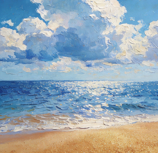 Original Canvas Paintings, Coastal Peace and Quiet, Hand Painted Canvas Art, Small Oil Paintings, Palette Knife Artwork, Landscape Paintings for Bedroom-HomePaintingDecor