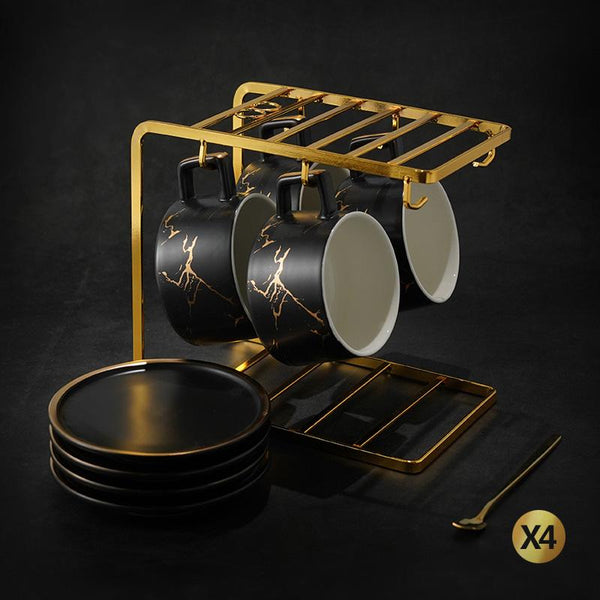 Black Coffee Cup, White Coffee Mug, Tea Cup, Ceramic Cup, Coffee Cup and Saucer Set-HomePaintingDecor