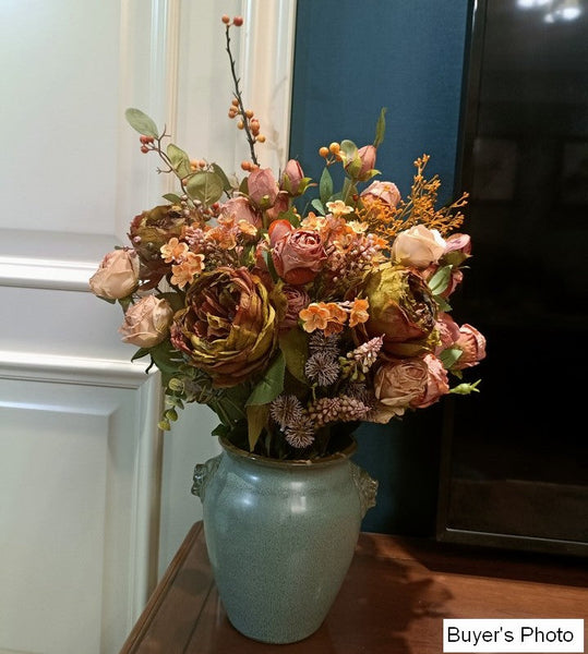 Beautiful Peony Rose Flowers Arrangement Interior Design, Large Faux Silk Floral Bouquet, Modern Artificial Floral Arrangement for Bedroom-HomePaintingDecor
