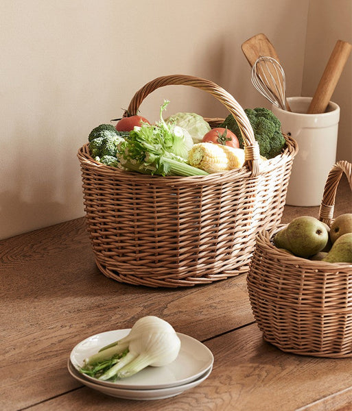 Large Picnic Food Basket with Handle, Natural Hand-woven Wicker Storage Basket, Willow Weaving Baskets for Vegetable, Natural Fruit Basket, Kitchen Storage Baskets-HomePaintingDecor