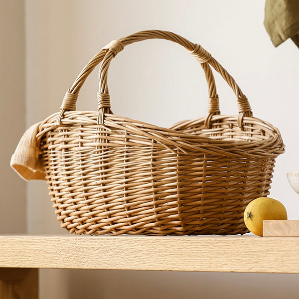 Large Kitchen Storage Baskets, Picnic Storage Basket with Handle, Hand-woven Wicker Storage Basket, Willow Weaving Baskets for Vegetable, Natural Fruit Basket-HomePaintingDecor