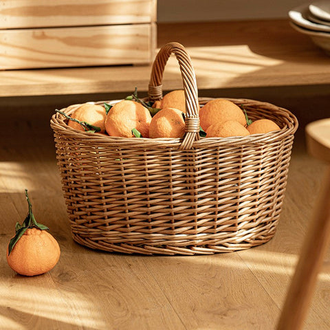 Small Picnic Storage Basket with Handle, Hand-woven Wicker Storage Basket, Willow Weaving Baskets for Vegetable, Natural Fruit Basket, Kitchen Storage Baskets