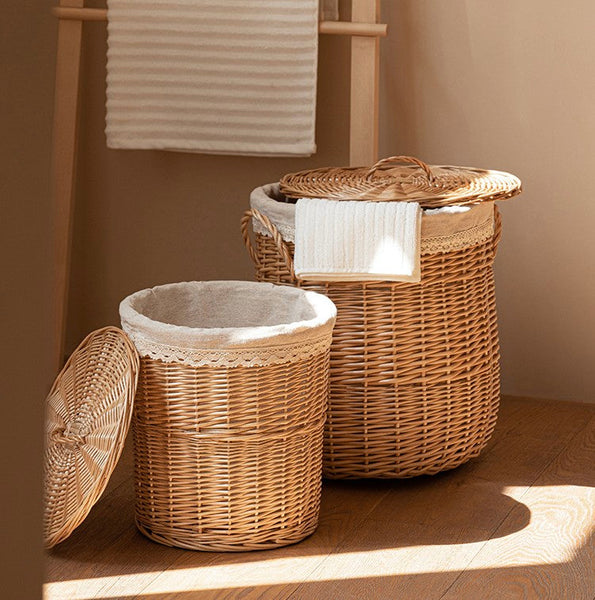 Hand-woven Wicker Storage Basket for Clothes, Large Round Storage Basket for Clothes, Willow Weaving Baskets for Clothes, Extra Large Kitchen Storage Baskets-HomePaintingDecor