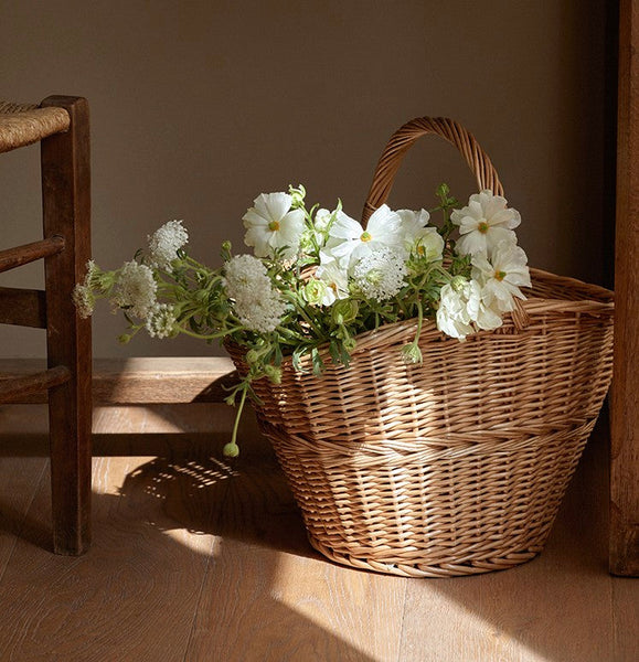Willow Weaving Baskets with Handle, Large Picnic Food Basket with Handle, Natural Hand-woven Wicker Storage Basket, Natural Fruit Baskets, Kitchen Storage Baskets-HomePaintingDecor