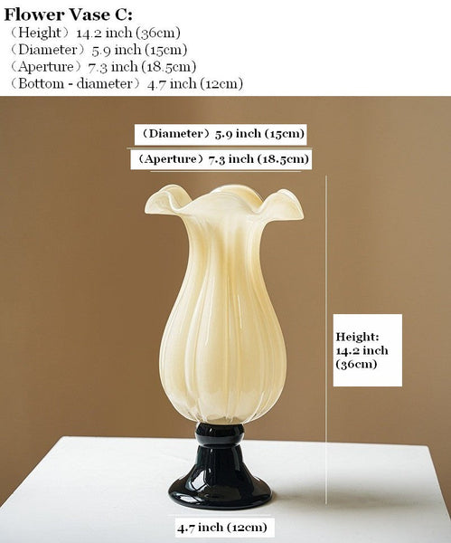 Centerpiece Contemporary Vases on Table, Mid Century Glass Vases, Unique Decorative Glass Vase, Handmade Modern Vases for Living Room, Modern Glass Vase for Flowers-HomePaintingDecor