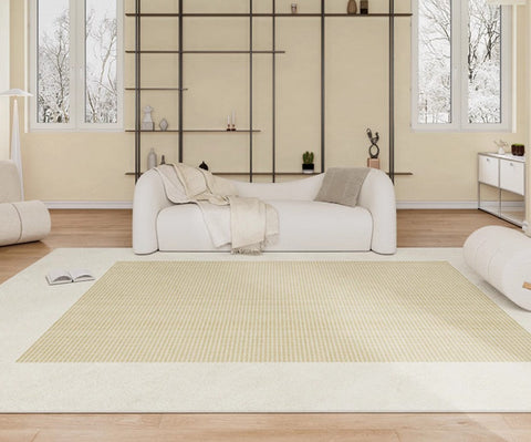 Abstract Modern Rugs for Living Room, Cream Color Contemporary Soft Rugs Next to Bed, Dining Room Modern Floor Carpets, Modern Rug Ideas for Bedroom-HomePaintingDecor