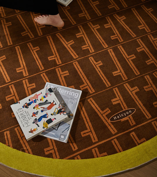 Mid Century Circular Rugs for Bedroom, Abstract Contemporary Round Rugs under Chairs, Modern Rugs for Dining Room, Geometric Modern Rugs for Living Room-HomePaintingDecor