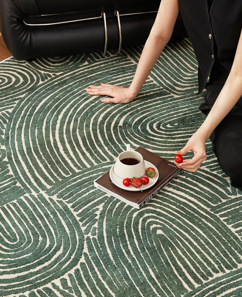 Green Contemporary Modern Rugs, Geometric Round Rugs for Dining Room, Mid Century Round Modern Rugs under Chairs, Bedroom Abstract Modern Area Rugs-HomePaintingDecor
