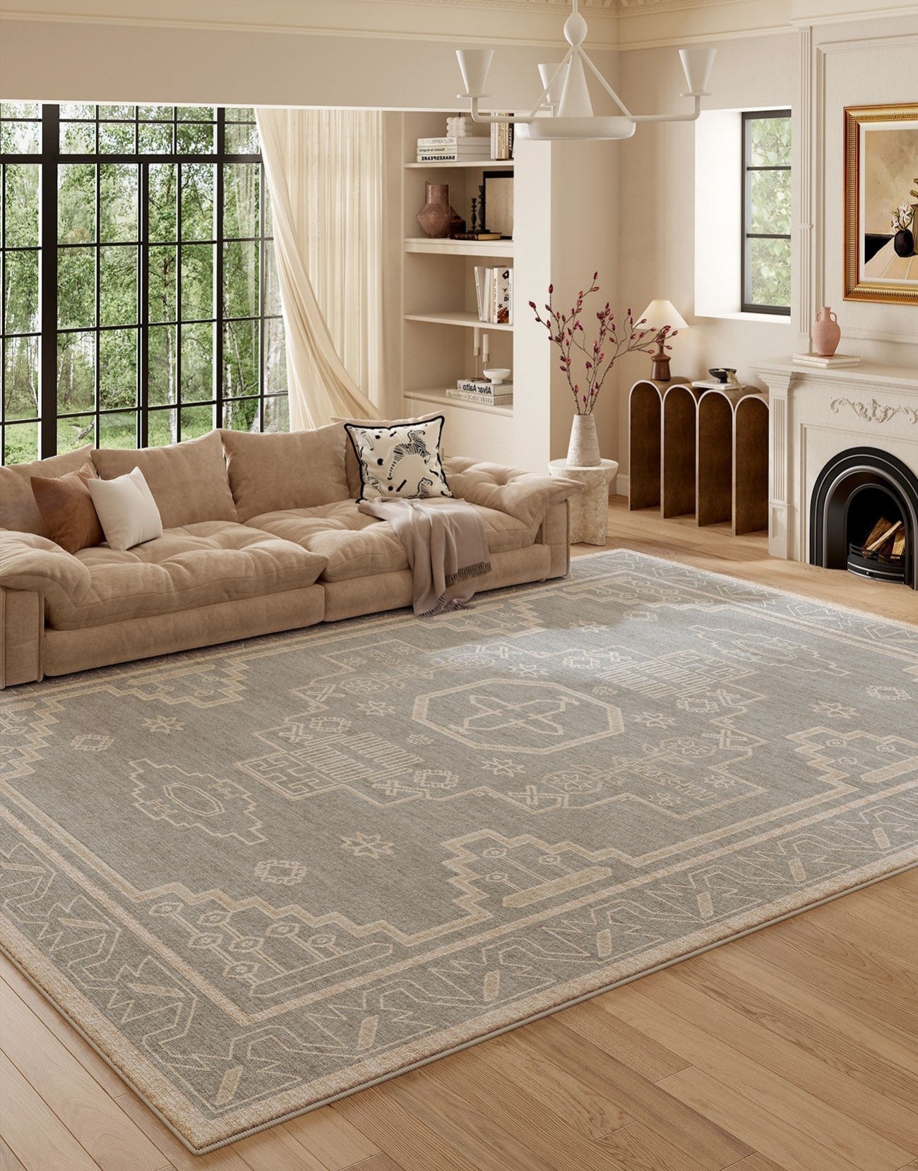 Contemporary Abstract Rugs Next to Bed, Geometric Modern Carpets for Office, Vintage Soft Turkish Rug for Living Room, Large Modern Rugs under Dining Room Table-HomePaintingDecor