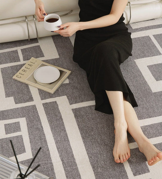 Geometric Modern Rugs for Living Room, Gray Modern Rugs for Bedroom, Contemporary Area Rugs for Dining Room-HomePaintingDecor