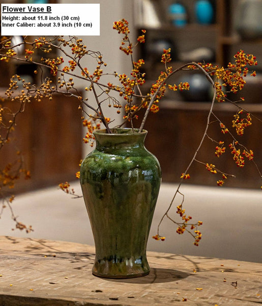 Porcelain Flower Vases, Ceramic Bouquet Vases, Green Flower Vases on Table, Dining Table Centerpiece, Handmade Water Holding Flower Vase-HomePaintingDecor