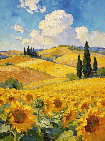 Original Landscape Artwork, Small Oil Paintings, Provence Sunflower Fields in Bloom, Small Paintings On Canvas, Hand Painted Canvas Art, Heavy Texture Wall Art Paintings-HomePaintingDecor
