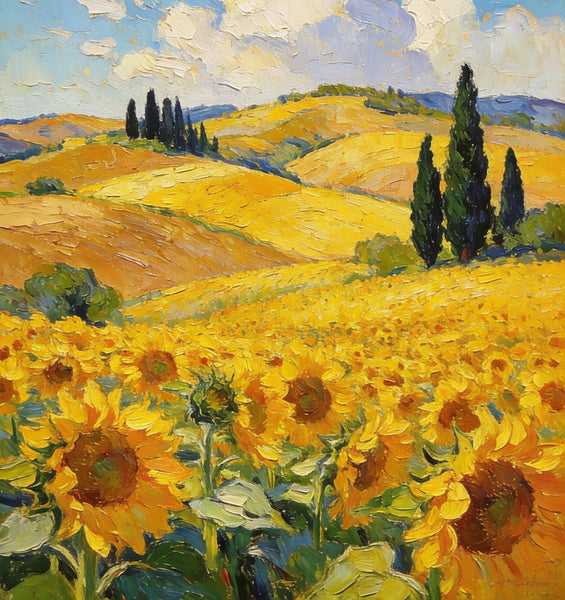 Original Landscape Artwork, Small Oil Paintings, Provence Sunflower Fields in Bloom, Small Paintings On Canvas, Hand Painted Canvas Art, Heavy Texture Wall Art Paintings-HomePaintingDecor