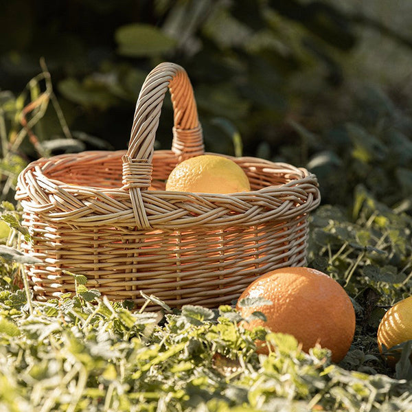 Small Kitchen Storage Baskets, Picnic Storage Basket with Handle, Hand-woven Wicker Storage Basket, Natural Fruit Basket, Willow Weaving Baskets for Vegetable-HomePaintingDecor