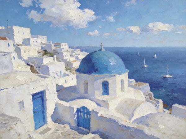 Heavy Texture Artwork, Aegean's Azure Allure, Seashore Beach Painting, Hand Painted Canvas Art, Small Oil Paintings, Original Landscape Paintings, Buy Painting Online-HomePaintingDecor