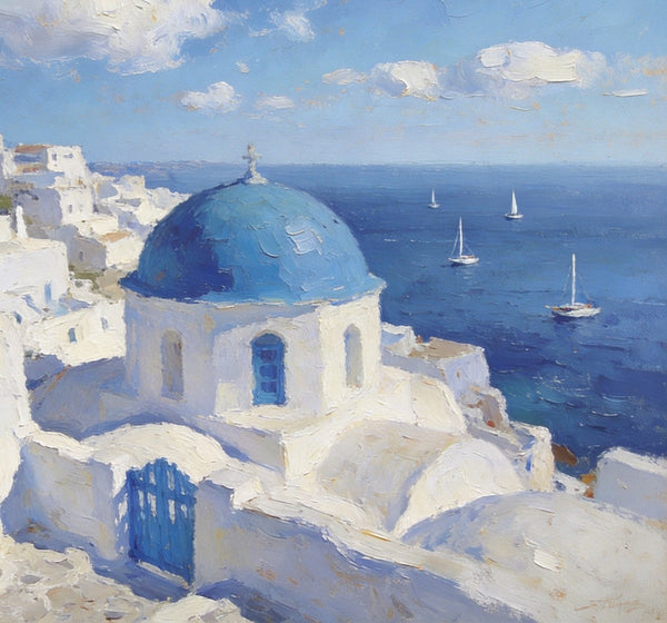 Heavy Texture Artwork, Aegean's Azure Allure, Seashore Beach Painting, Hand Painted Canvas Art, Small Oil Paintings, Original Landscape Paintings, Buy Painting Online-HomePaintingDecor
