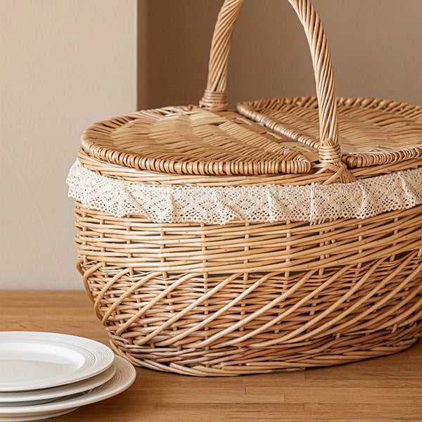 Extra Large Kitchen Storage Baskets, Picnic Storage Basket with Handle, Natural Hand-woven Wicker Storage Basket, Lovely Willow Weaving Baskets for Vegetable, Natural Fruit Storage Baskets-HomePaintingDecor