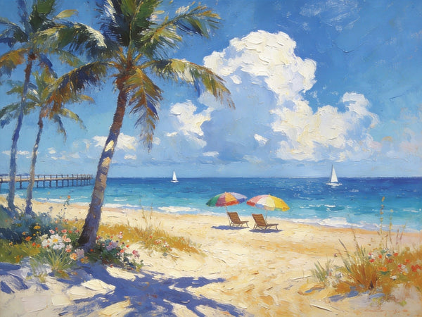 Beach Bliss by the Ocean, Seashore Paintings, Hand Painted Canvas Art, Small Oil Paintings, Landscape Canvas Paintings, Original Canvas Paintings, Small Wall Art Paintings-HomePaintingDecor