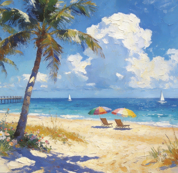 Beach Bliss by the Ocean, Seashore Paintings, Hand Painted Canvas Art, Small Oil Paintings, Landscape Canvas Paintings, Original Canvas Paintings, Small Wall Art Paintings-HomePaintingDecor
