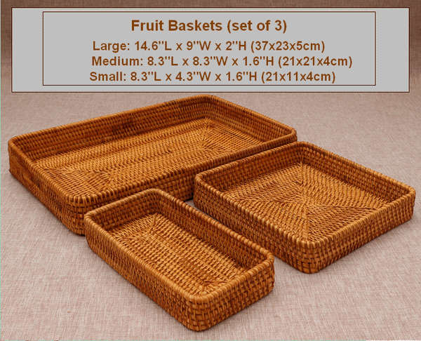 Rectangular Storage Baskets, Woven Rattan Storage Basket, Kitchen Storage Baskets, Storage Baskets for Shelves, Set of 3-HomePaintingDecor