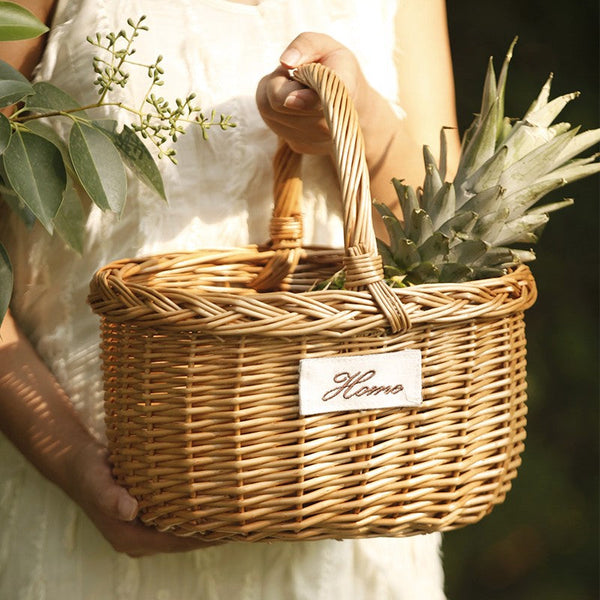 Hand-woven Wicker Storage Basket, Large Picnic Food Basket with Handle, Willow Weaving Baskets for Vegetable, Natural Fruit Basket, Kitchen Storage Baskets-HomePaintingDecor
