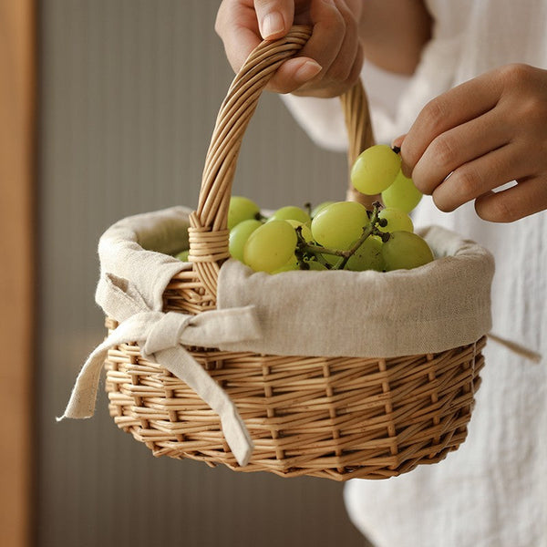Small Picnic Storage Basket with Handle, Hand-woven Wicker Storage Basket, Willow Weaving Baskets for Vegetable, Natural Fruit Basket, Kitchen Storage Baskets-HomePaintingDecor