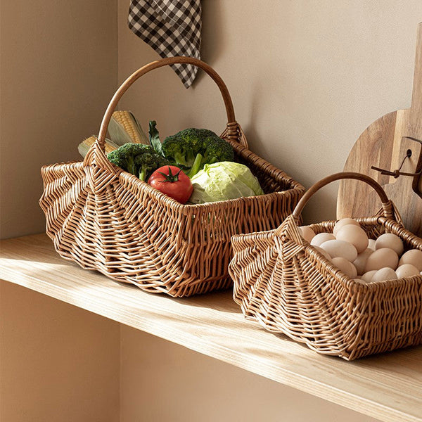 Large Picnic Food Basket with Handle, Natural Hand-woven Wicker Storage Basket, Lovely Willow Weaving Baskets for Vegetable, Natural Fruit Basket, Kitchen Storage Baskets-HomePaintingDecor