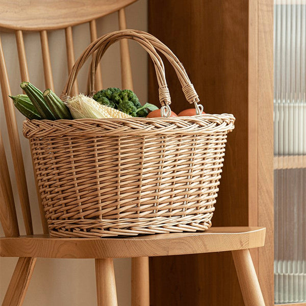 Kitchen Storage Baskets, Small Picnic Food Basket with Handle, Natural Hand-woven Wicker Storage Basket, Willow Weaving Baskets for Vegetable, Natural Fruit Basket-HomePaintingDecor