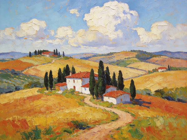 Landscape Paintings on Canvas, Charming Tuscan Countryside View, Original Oil Paintings for Living Room, Palette Knife Canvas Art, Small Landscape Paintings, Hand Painted Oil Paintings-HomePaintingDecor