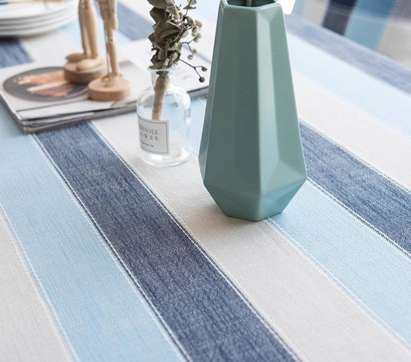 Rectangular Table Covers for Coffee Table, Blue Stripe Rectangular Tablecloth for Oval Table, Cotton and Linen Tablecloths, Modern Table Cloths for Dining Room-HomePaintingDecor