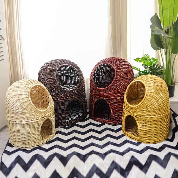 Large Cat House Basket with Washable Cushion for Indoor Cats and Dogs, Double-Layer Cat Bed-HomePaintingDecor
