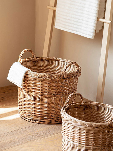 Round Storage Basket for Clothes, Natural Hand-woven Wicker Storage Basket for Clothes, Extra Large Kitchen Storage Baskets, Willow Weaving Baskets for Clothes-HomePaintingDecor