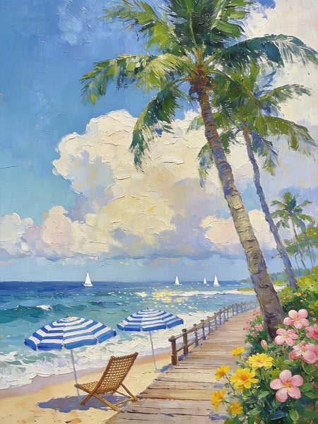 Original Landscape Art, Beach Paradise Found, Hand Painted Canvas Art, Buy Paintings Online, Heavy Texture Wall Art Paintings, Small Paintings On Canvas-HomePaintingDecor